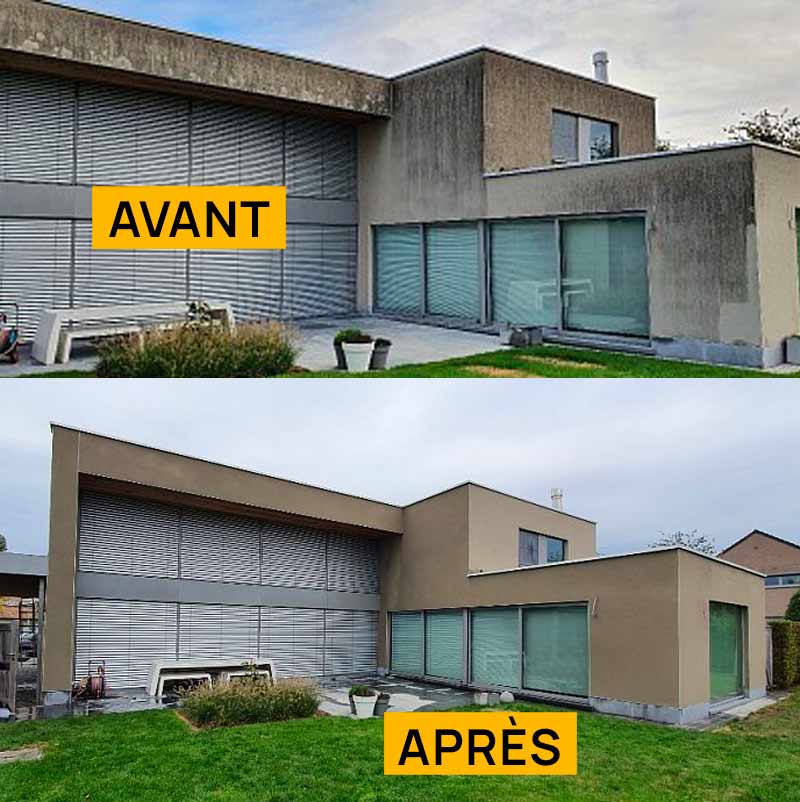 Nettoyage et peinture façade - PRONIELS Toiture & Façade :  artisan peintre  en Belgique : Namur, Flandre, Wallonnie, Bruxelles, Liège .... Nettoyage, démoussage, traitement anti-mousse, ravalement peinture façade imperméabilisation hydrofuge façade . intervention en BELGIQUE : région Flamande, Wallonne et Bruxelles, Namur, Liège …. PRONIELS Toiture & Façade basé sur Namur intervient dans toute la Belgique.